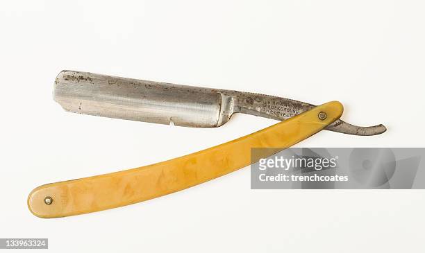 cut throat straight razor, vintage shaving blade. isolated on white - straight razor stock pictures, royalty-free photos & images