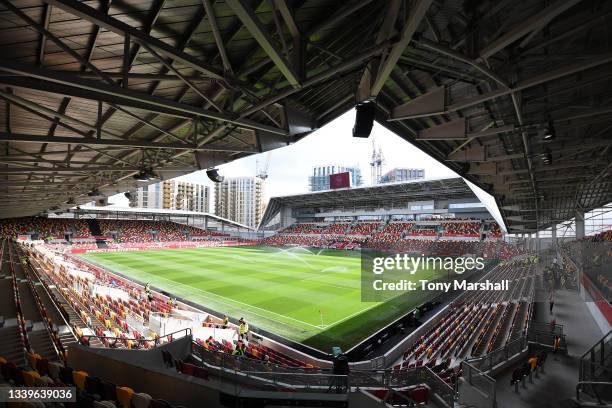 General view inside the stadium prior to the Premier League match between Brentford and Brighton & Hove Albion at Brentford Community Stadium on...