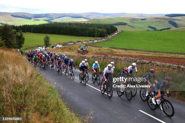 Mark Cavendish of United Kingdom, Tim Declercq of Belgium, Mikkel Honoré of Denmark and Team Deceuninck - Quick-Step, Mason Hollyman of United...