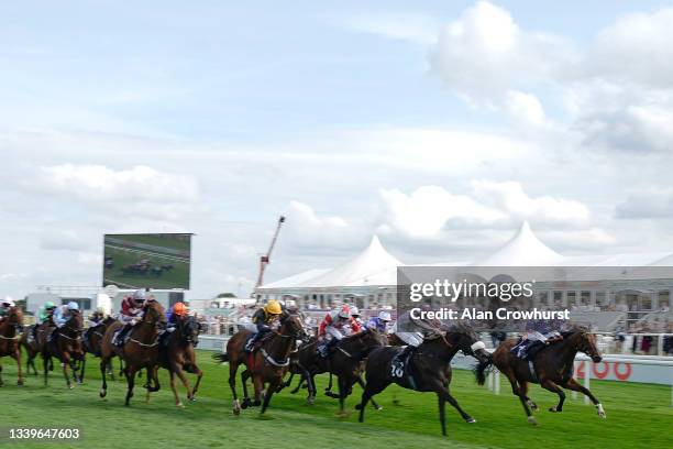 Tom Marquand riding Hurricane Ivor win The Portland Handicap at Doncaster Racecourse on September 11, 2021 in Doncaster, England.