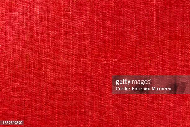 red natural linen cloth fabric textile background texture. top view. flat lay. close-up. copy space. - tablecloth stock pictures, royalty-free photos & images