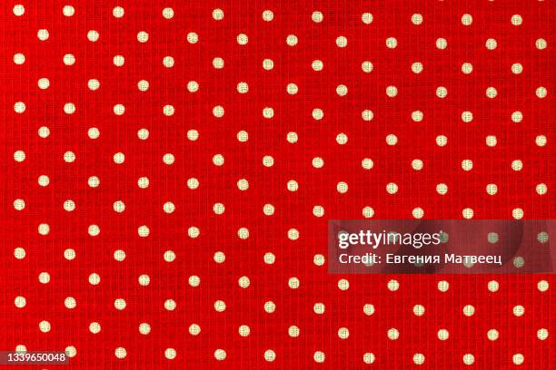 red and white polka dot natural cotton cloth fabric textile background texture. close-up. copy space - 水玉模様 ストックフォトと画像