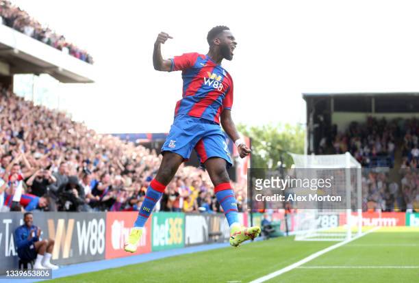 Odsonne Edouard of Crystal Palace celebrates after scoring their side's third goal during the Premier League match between Crystal Palace and...