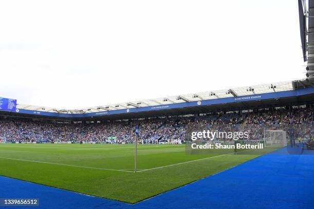 General view inside the stadium as players from both side's make their way to the pitch prior to the Premier League match between Leicester City and...