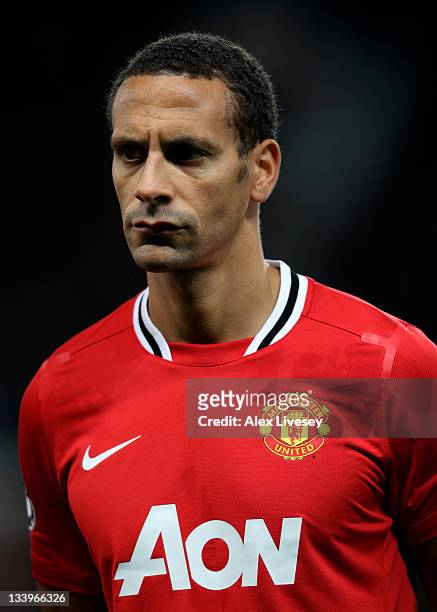 Rio Ferdinand of Manchester United looks on prior to the UEFA Champions League Group C match between Manchester United and SL Benfica at Old Trafford...