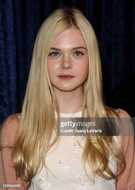 Actress Elle Fanning attends the "Super 8" blu-ray and DVD release party at AMPAS Samuel Goldwyn Theater on November 22, 2011 in Beverly Hills,...