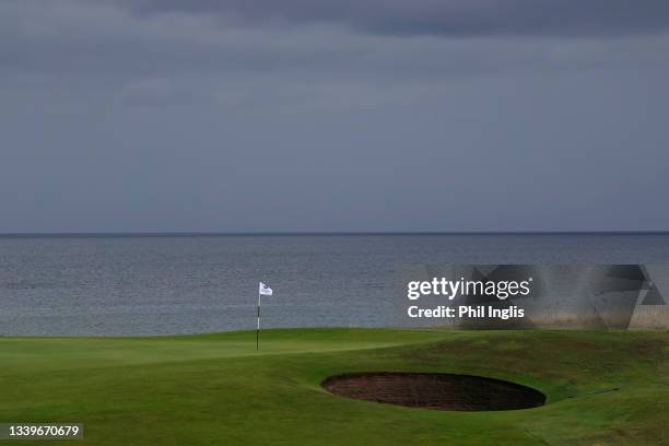 General view of the 1st green during the second round of the Scottish Senior Open hosted by Paul Lawrie at Royal Aberdeen Golf Club on September 11,...