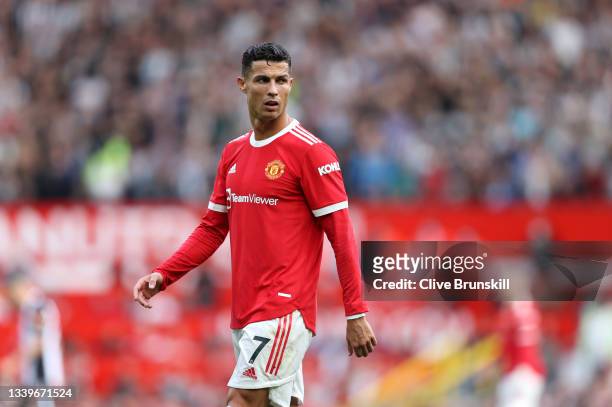 Cristiano Ronaldo of Manchester United looks on during the Premier League match between Manchester United and Newcastle United at Old Trafford on...
