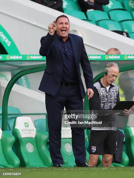 Ross County manager Malky MacKay reacts during the Cinch Scottish Premiership match between Celtic FC and Ross County FC at on September 11, 2021 in...