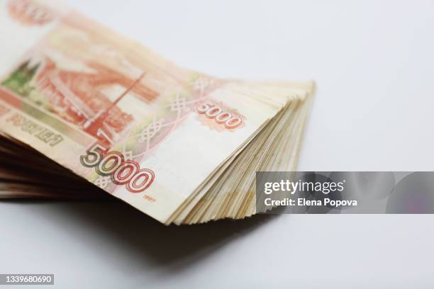 russian banknotes, five thousand rubles - devaluation stock pictures, royalty-free photos & images