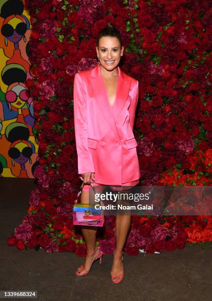 Lea Michele poses for a photo during TRESemme x Alice + Olivia during New York Fashion Week at Highline Stages on September 10, 2021 in New York City.