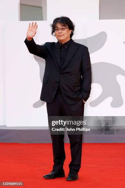 Jury president Bong Joon-ho attends the closing ceremony red carpet during the 78th Venice International Film Festival on September 11, 2021 in...