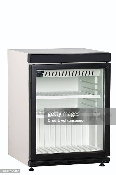 empty refrigerator isolated on a white background - mini stock pictures, royalty-free photos & images