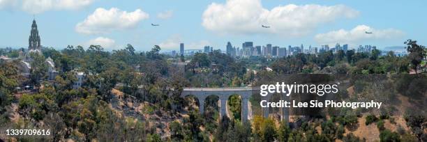 balboa park and the bridge - san diego bridge stock pictures, royalty-free photos & images