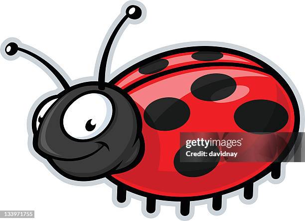 cartoon smiling lady bug looking towards the front - seven spot ladybird stock illustrations