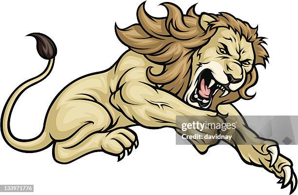 stockillustraties, clipart, cartoons en iconen met lion jump - snarling