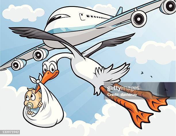 stork vs. airplane - stork stock illustrations
