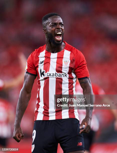 Inaki Williams of Athletic Bilbao celebrates after scoring their team's second goal during the LaLiga Santander match between Athletic Club and RCD...