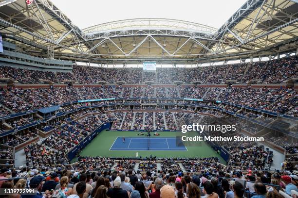 General view is seen as fans watch Emma Raducanu of Great Britain take on Leylah Annie Fernandez of Canada during their Women's Singles final match...