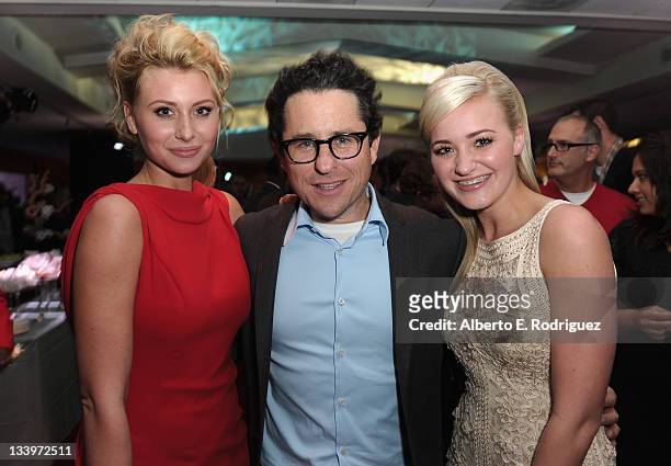 Actress Alyson Michalka, Director/Writer J.J. Abrams and actress Amanda Michalka attend Paramount Pictures' "Super 8" Blu-ray and DVD release party...