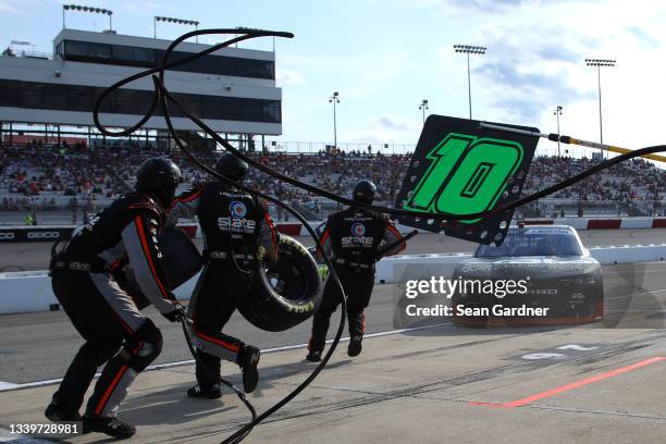 Jeb Burton, driver of the State Water Heaters Chevrolet, pits during the NASCAR Xfinity Series Go Bowling 250 at Richmond Raceway on September 11,...