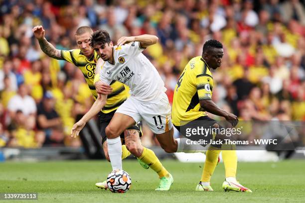 Francisco Trincao of Wolverhampton Wanderers runs with the ball during the Premier League match between Watford and Wolverhampton Wanderers at...