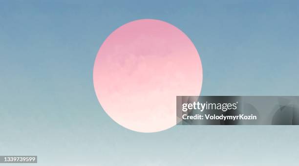 scenic background with morning sunlight and moon in blue-green and pink colors - pink moon stock illustrations