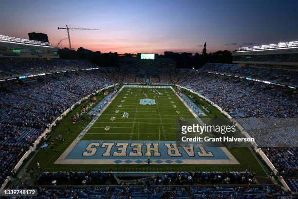 General view of the game between the North Carolina Tar Heels and the Georgia State Panthers at Kenan Memorial Stadium on September 11, 2021 in...