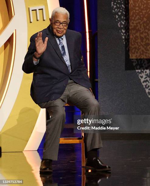 Wayne Embry during the 2021Naismith Memorial Basketball Hall of Fame ceremony presents Clarence “Fats” Jenkins at Symphony Hall on September 11, 2021...