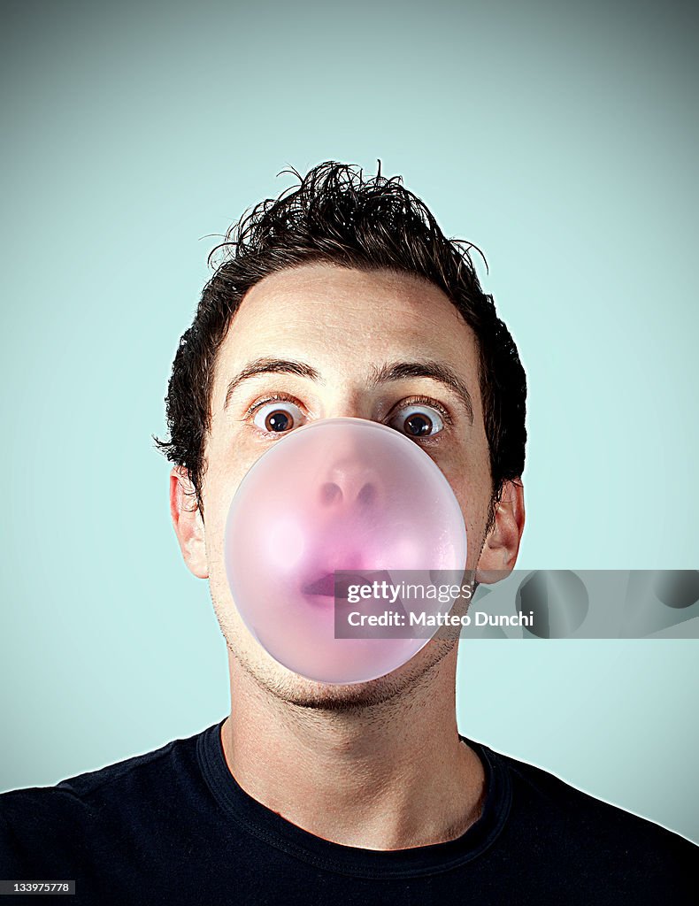 Portrait of man with bubble