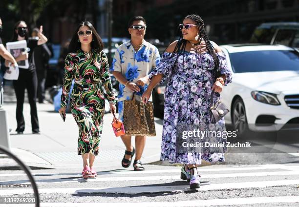Wendy Sy and Greivy Lou are seen outside the Rodarte show during New York Fashion Week S/S 22 on September 11, 2021 in New York City.