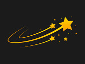 Star Silhouette of the falling of Comets, Meteorites, Asteroids, the sparks of fireworks. Vector design elements isolated on black background
