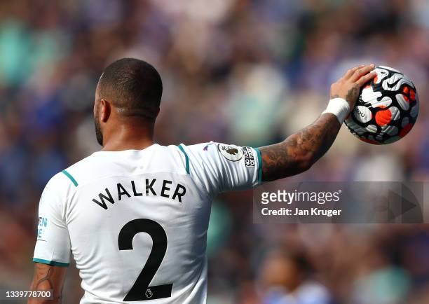 Kyle Walker of Manchester City in action during the Premier League match between Leicester City and Manchester City at The King Power Stadium on...
