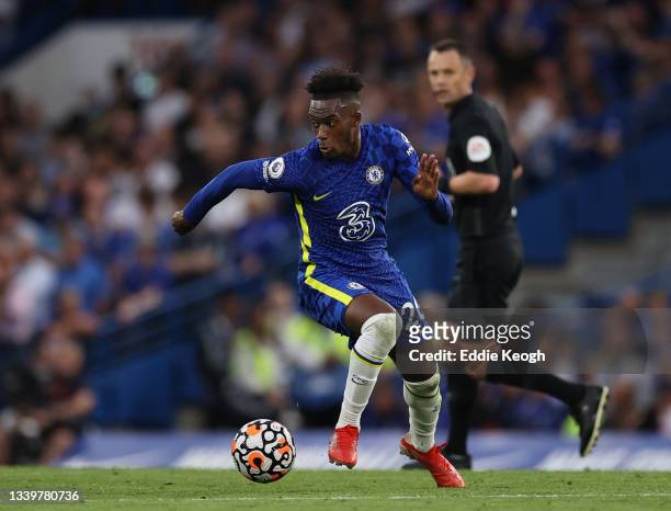 Callum Hudson-Odoi of Chelsea during the Premier League match between Chelsea and Aston Villa at Stamford Bridge on September 11, 2021 in London,...