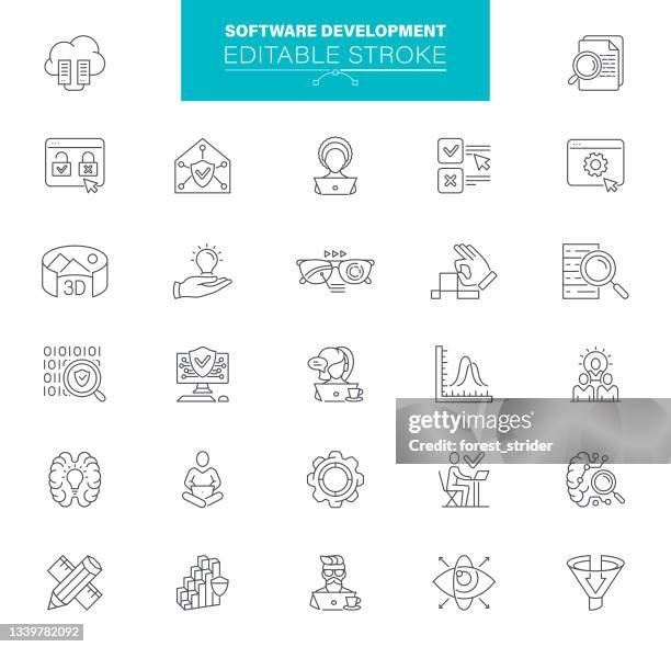 bearbeitbare striche für softwareentwicklungssymbole - content stock-grafiken, -clipart, -cartoons und -symbole