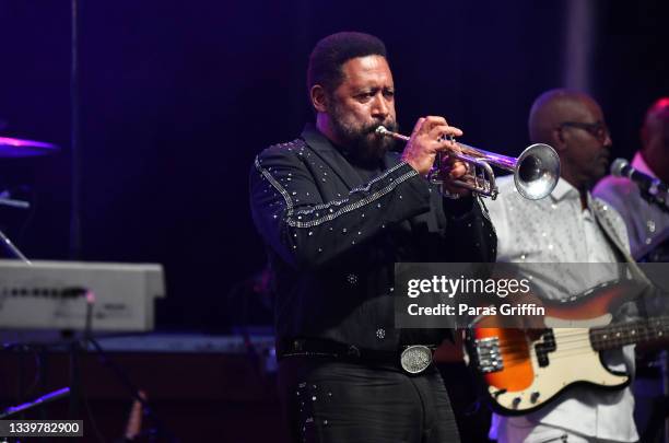 William 'Wak' King of The Commodores performs onstage during the Saturday Nite Old School Music Festival at The Home Depot Backyard on September 11,...