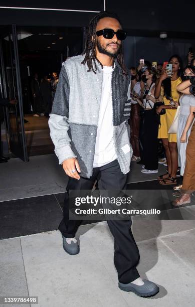 Rapper Aminé is seen leaving the Thom Browne Spring 2022 Collection during New York Fashion Week at The Griffin Theatre at The Shed on September 11,...