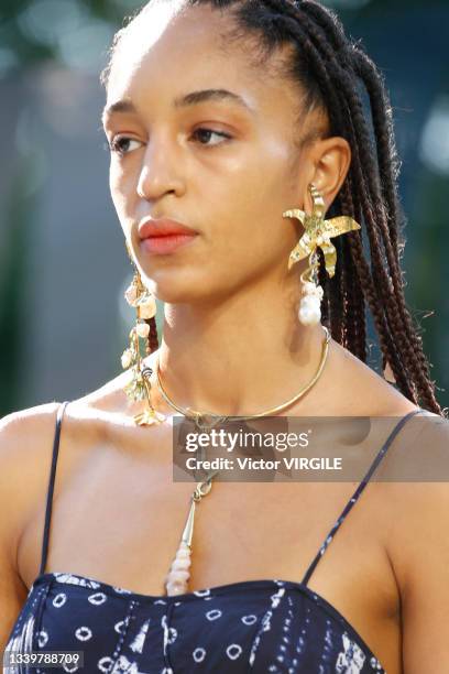 Model walks the runway during the Ulla Johnson Ready to Wear Spring/Summer 2022 fashion show as part of the New york Fashion Week on September 08,...