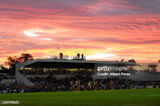 General view is seen during the NRL Elimination Final match between Parramatta Eels and Newcastle Knights at Browne Park, on September 12 in...