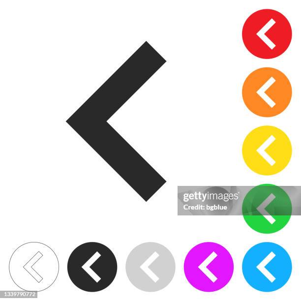 chevron left. flat icons on buttons in different colors - less is more stock illustrations