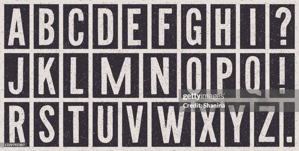 Black and white vintage printed alphabet cards - v1