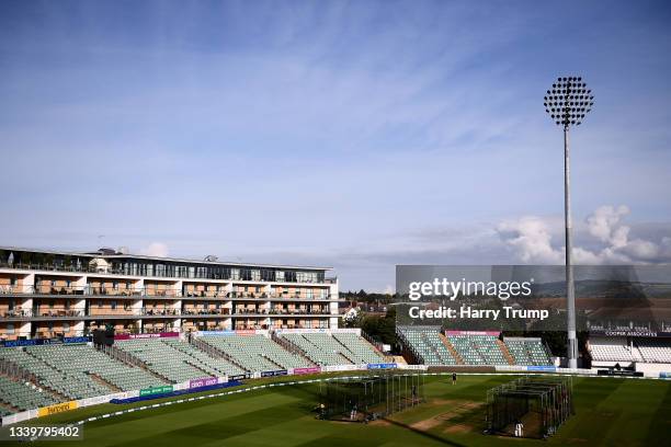 Players of Lancashire and Somerset warm up ahead of Day One of the LV= Insurance County Championship match between Somerset and Lancashire at The...