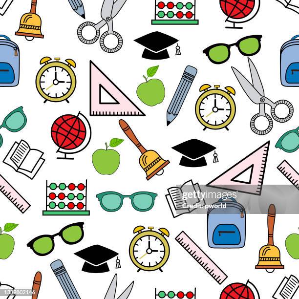 school object seamless pattern . - triangle ruler stock illustrations