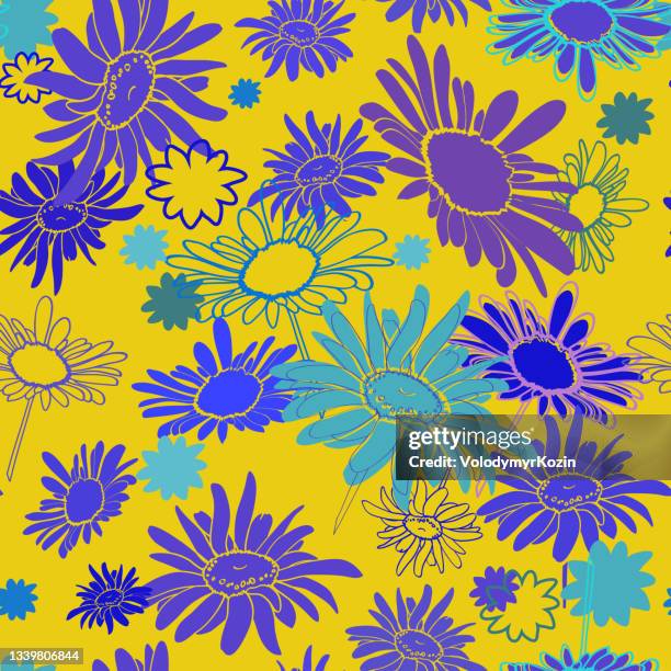 seamless multi-colored flowers in the thumbnail style varying degrees of elaboration - chamomile stock illustrations