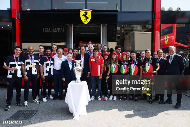 Stefano Domenicali, CEO of the Formula One Group, FIA President Jean Todt, Ferrari CEO John Elkann, Scuderia Ferrari Team Principal Mattia Binotto,...