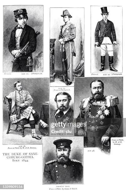 duke of saxe-coburg-gotha, in 7 different ages - saxe coburg and gotha stock illustrations