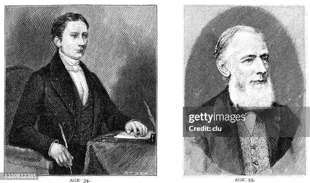 sir isaac pitman, 34 years and 55 years old - shorthand stock illustrations