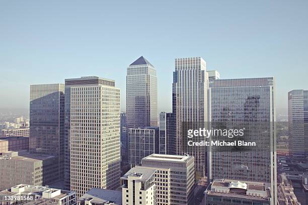 london city view including canary wharf - skyscraper stock pictures, royalty-free photos & images