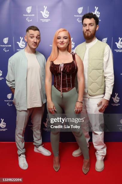 Luke Patterson, Grace Chatto and Jack Patterson of Clean Bandit attend the National Lottery's ParalympicsGB Homecoming at SSE Arena Wembley on...