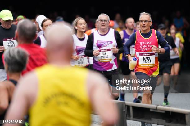 Runners take part in the 40th Great North Run on September 12, 2021 in Newcastle upon Tyne, England. Approximately 57,000 runners are expected to...